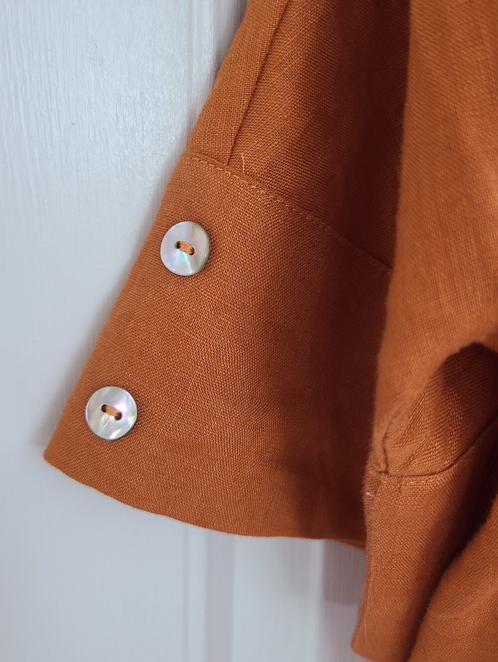 Lintico 100% Linen V Neck Short Sleeve Shirt Size M Sierra Burnt Orange - Picture 7 of 13